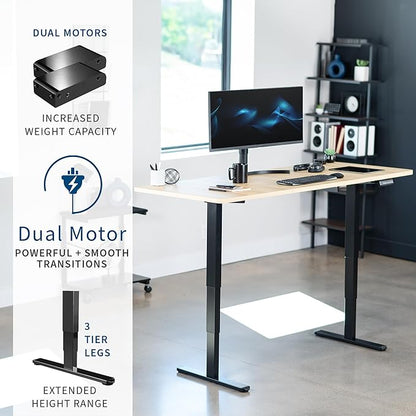 VIVO Electric 71 x 30 in Dual Motor Sit Stand Desk, Memory Height Adjustment, 2B Series, Light Wood Top Black Frame, DESK-KIT-2B7C