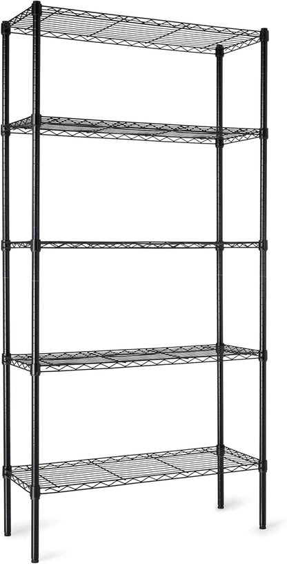 Amazon Basics 5-Shelf Adjustable Heavy Duty Steel Wire Storage Shelves for Garage, Kitchen, Easy Assembly, 36" x 14" x 72", Black