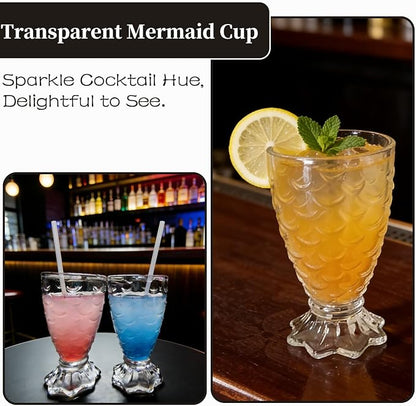6 Pack Cocktail Glasses, Unique Mermaid Glass Decorative Cup Drinking Glasses Suitable for Cocktail, Wine, Juice, Water, Milk, Dishwasher safe