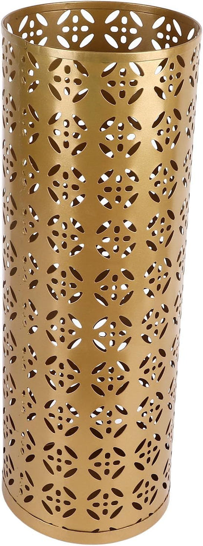 Zerodis Large Round Hollow Design Metal Umbrella Holder, Stylish Gold Finish Steel Umbrella Stand for Entryway, Home Office, and Outdoor Use (M)