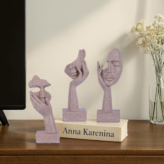 oliruim 3 Pcs Thinker Small Statue Set - Art Resin Abstract Home Accent Figurines for Decor Woman Apartment Bookshelf Floating Shelf Coffee Table Office Desk Counter Decor (3 Pcs Sandstone, 6")