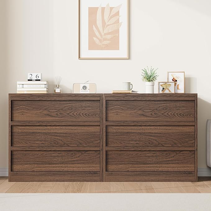 IDEALHOUSE 3 Drawer Nightstand for Bedroom, 30in Tall Small End Side Table with Large Storage & Anti-Tip Design, Modern Bedside Table Organizer for Living Room, Entryway - Walnut
