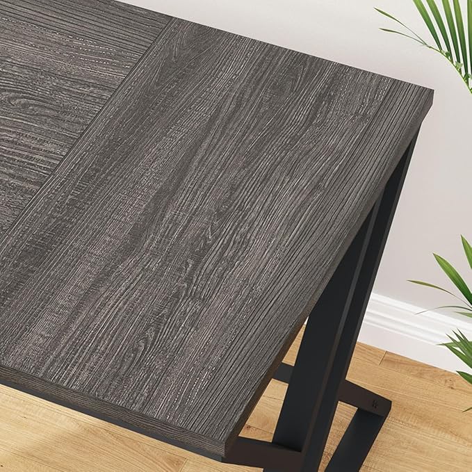 LVB Long Rustic Computer Desk, Industrial Large Wood Metal Office Desk, Modern Pc Study Gaming Writing Table for Two Person, Workstation Executive Desk for Home Bedroom Living Room, Dark Gray, 70 Inch