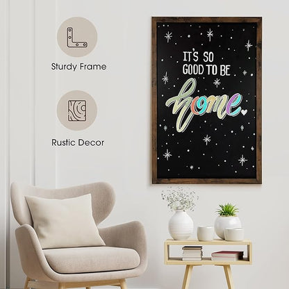 Loddie Doddie Magnetic Chalkboard & Magnet Board - 24 x 36in Rustic Wood Frame - Stain-Resistant Chalkboard Signs - Magnetic Photo & Note Display Board - Easy-Hang Wall Decor & Chalk Calendar