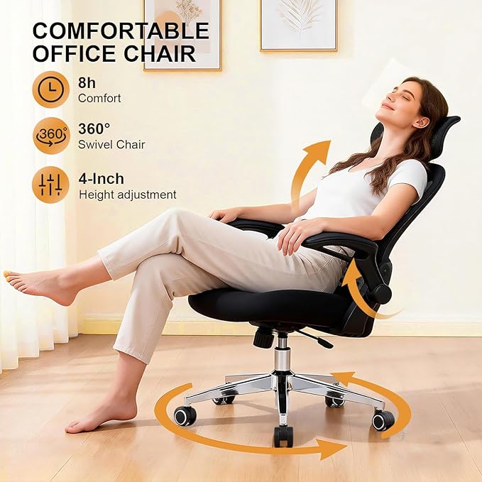 Ergonomic Office Chair - High Back Mesh Computer Desk Chair with Adjustable Lumbar Support, Headrest & Armrests, 300lbs Capacity (Black)