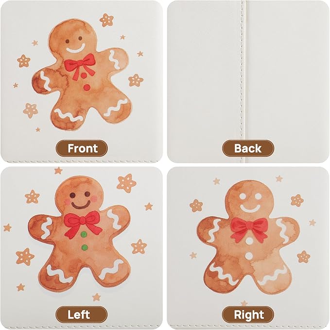 JLAMBOM PU Leather Tissue Box Cover Square Tissue Box Holder with Magnetic Closure, Decorative Tissue Holder for Bathroom Bedroom Office (Gingerbread Man)