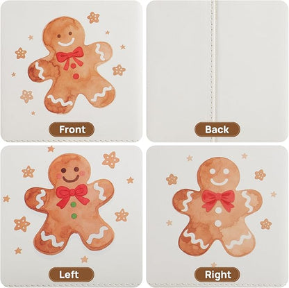 JLAMBOM PU Leather Tissue Box Cover Square Tissue Box Holder with Magnetic Closure, Decorative Tissue Holder for Bathroom Bedroom Office (Gingerbread Man)