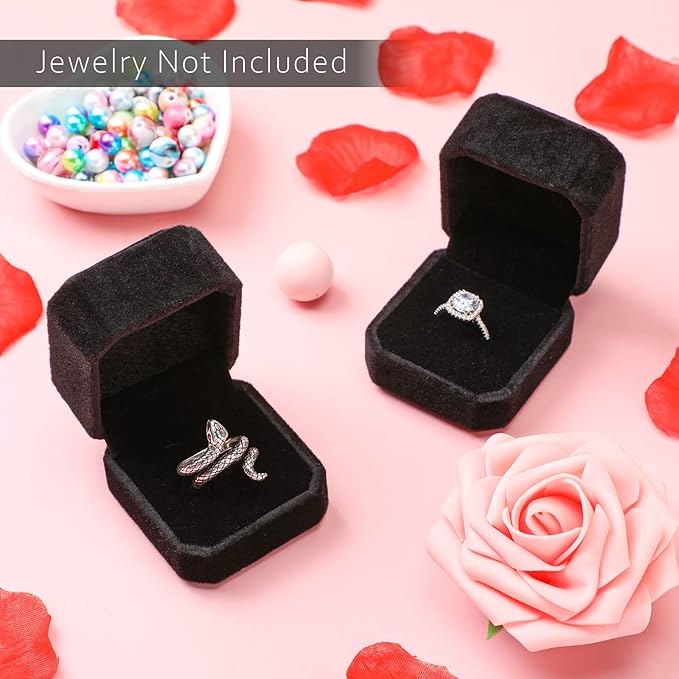 Thinkday 48 Pcs 2.13 x 2.01 x 1.54 in Velvet Ring Box Display Jewelry Storage Case for Christmas Wedding Engagement Gifts(Black)