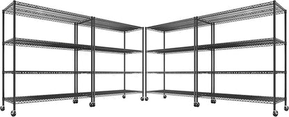 REIBII 55.5''W Heavy Duty Metal Shelves with Wheels - 4PCS Adjustable Garage Storage Rack, 75.6" H X 55.5''W X 24" D