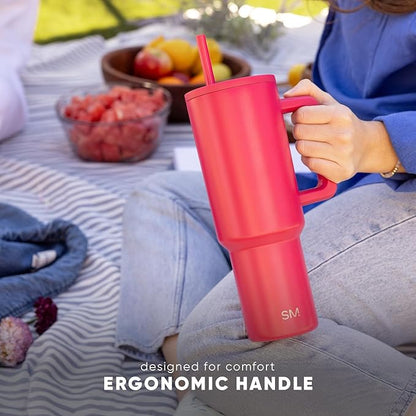 Simple Modern 30 oz Trek Tumbler with Handle and Straw Lid | Cup Holder Friendly Insulated Stainless Steel Travel Mug | Midnight Black