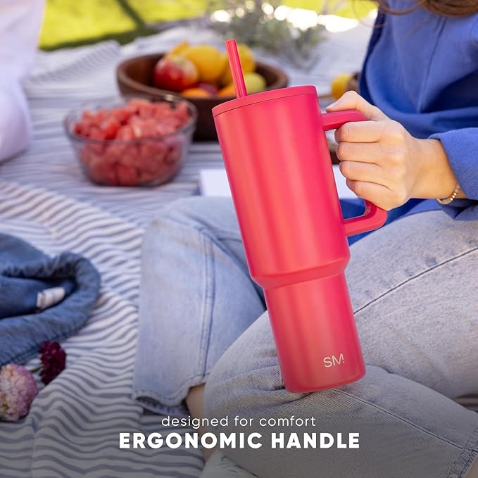 Simple Modern 40 oz Trek Tumbler with Handle and Straw Lid | Cup Holder Friendly Insulated Stainless Steel Travel Mug | Basil