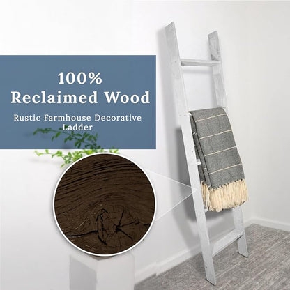 BARNWOODUSA Throw Blanket Ladder – Fully Assembled Reclaimed Wood – Rustic Decorative Ladder for Towels, Quilts, & More – Perfect Farmhouse Decor for Bathroom, Porch, or Living Room,5ft.