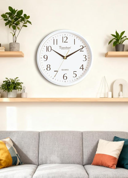 Wall Clock Silent Non-Ticking Battery Operated Small 10 Inch Modern Easy to Read for Living Room Bedroom Kitchen Office Decor (White)