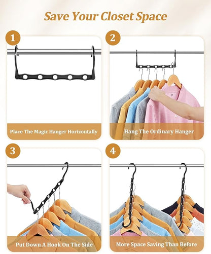 AMKUFO Hangers-Space-Saving 8 Pack Space-Saver, College-Dorm-Room-Essentials for Guys Girls, Smart Hangers for Bedroom Apartment Essentials, Black Plastic Magic Hangers House Organization Must Haves