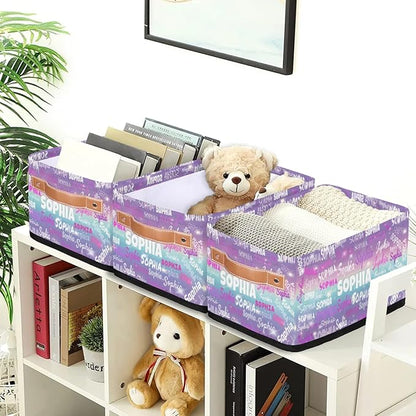 Custom Toilet Paper Storage Baskets Named, Storage Bins Boxes PU Leather Handles for Bedroom Closet Bathroom, Organizing Toys Books Shelves Nursery, Gradient Purple Blue Galaxy with Stars