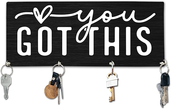 You Got This Wooden Key Holder for Wall - 5"x10" Key Organizer Hanger with 4 Hooks for Home Front Door Hallway Entryway Kitchen - Home Office Decor & Housewarming Gifts Supplies - A03