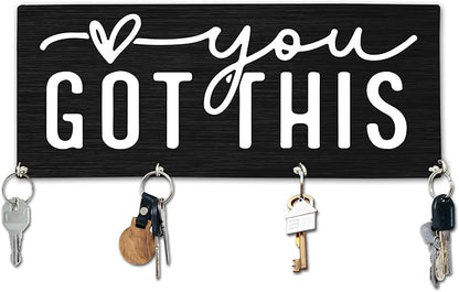 You Got This Wooden Key Holder for Wall - 5"x10" Key Organizer Hanger with 4 Hooks for Home Front Door Hallway Entryway Kitchen - Home Office Decor & Housewarming Gifts Supplies - A03