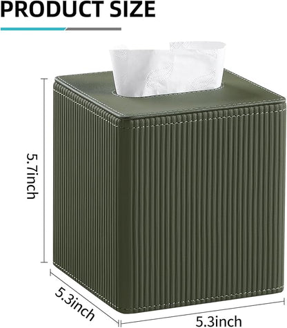 Tissue Box Cover Square with Magnetic Closure, PU Leather Tissue Box Holder for Bathroom NightStands Livingroom, Decorative Modern Square Tissue Holder (Green)