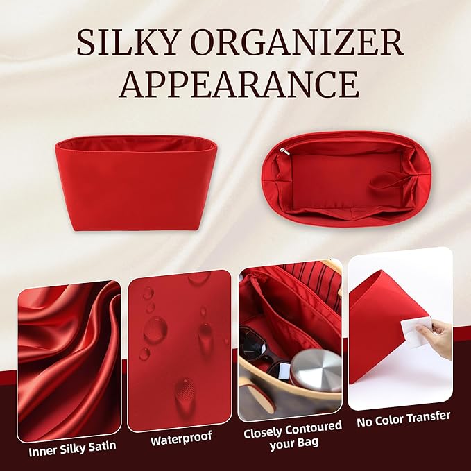 Purse Organizer Insert, Satin Tote Bag Organizer with 8 Sizes, Handbag Dividers for Inside Purse, Compatible with Longchamp, Neverful, 25C Hobo and More Bags
