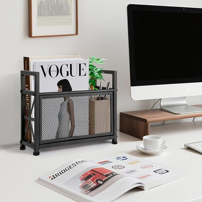 Black Magazine Holder, Metal Magazine Rack Floor, Mesh Magazine File Holder, Magazine Storage Basket, Magazine Holders for Classroom，Magazine Stand for Desk, Folder Organizer Bin for Books