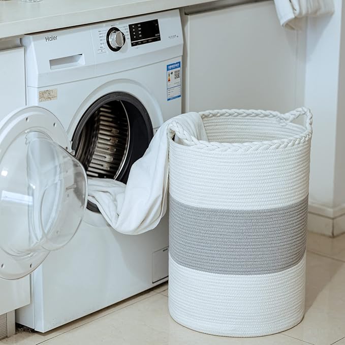 Homlikelan 72L Woven Laundry Basket,Tall Wicker Laundry Basket for Blankets,Clothes,Pillows,Toys,Shoes Large Cotton Laundry Hamper for Bedroom,Living Room,Bathroom