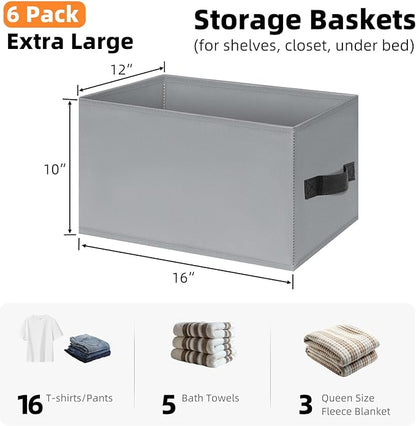 Criusia Large Blanket Storage Basket - 6 Pack Fabric Storage Bins for Closet Shelf, Storage Baskets for Clothes Toys, Home Organization Bins with Handles for Living Room, Nursery, Bedroom