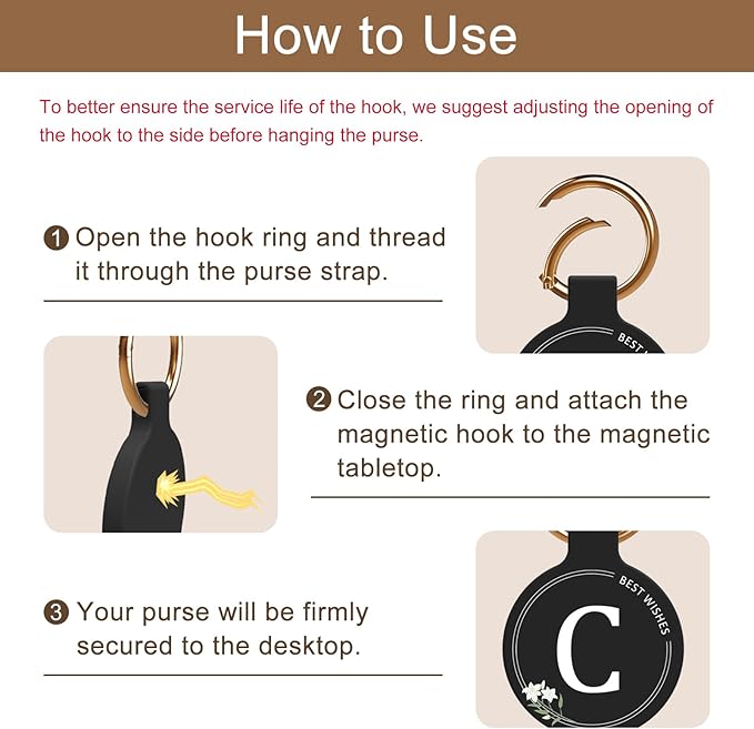 Magnetic Purse Holder - Handbag Hanger with Strong Magnetism, Beautiful Lily Hook for Women, Valentine's Day Gift, Suitable for Table, Locker Room, Restroom