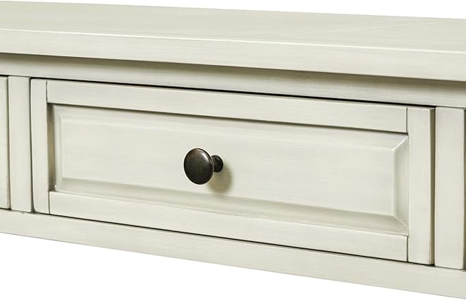 Knocbel 64 Inch Long Antique Entry Console Table with Drawers & Bottom Open Shelf, Solid Wood Sofa Couch Table for Entryway Hallway Living Room (Antique White)