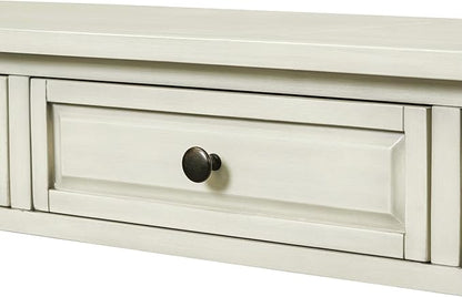 Knocbel 64 Inch Long Antique Entry Console Table with Drawers & Bottom Open Shelf, Solid Wood Sofa Couch Table for Entryway Hallway Living Room (Antique White)