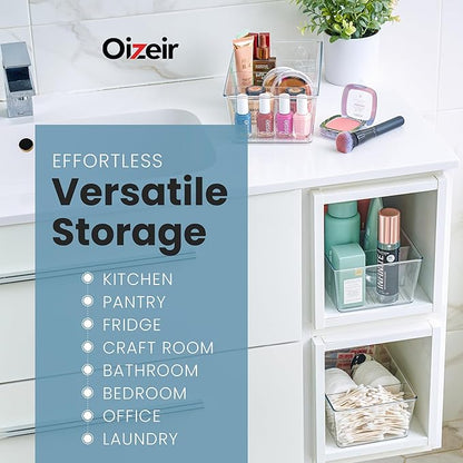 Oizeir Clear Pantry Organizer Bins 16-Pack - Fridge Organizer with 3 Removable Dividers, Ideal for Kitchen, Pantry, Refrigerator, Freezer, and Snack Storage