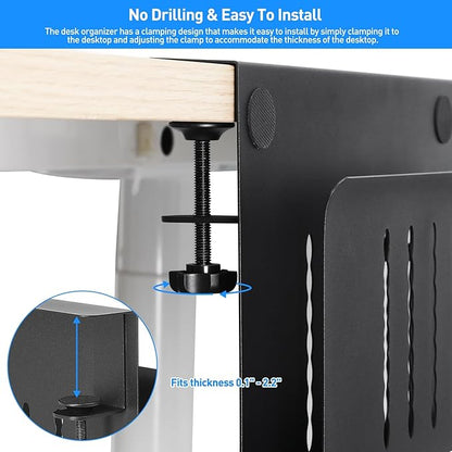 MAXECHO Desk Side Storage, Under Desk Laptop Mount, Table Side Hanging File Organizer, No Drill Clamp On Cable Management Tray, Laptop Holder with Magnetic Pen Holder for Office and Home, Load 22 Lbs