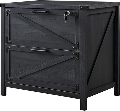JXQTLINGMU 2 Drawer Nightstand, 31" Wood Lateral Filing Cabinet with Lock for Home Office, Compatible Legal Letter/A4/F4,Sturdy and Solid Storage Furniture,Black