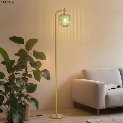 MAYNA Glass Floor lamp Living Room, Modern Vertical lamp, Remote Control Switch with Glass lampshade, 67-inch high lamp Suitable for Bedroom and Study (2700K LED Bulb Included)