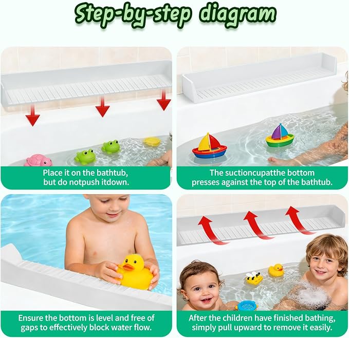 Splash Guard for Bathtub Kids - Silicone Bathtub Splash Guard with 11 Suction Cups, Bath Tub Play Shelf for Kids & Toy Holder, Prevent Water Spill in Bathroom, Fun Bath Time for Toddlers Baby(grey)
