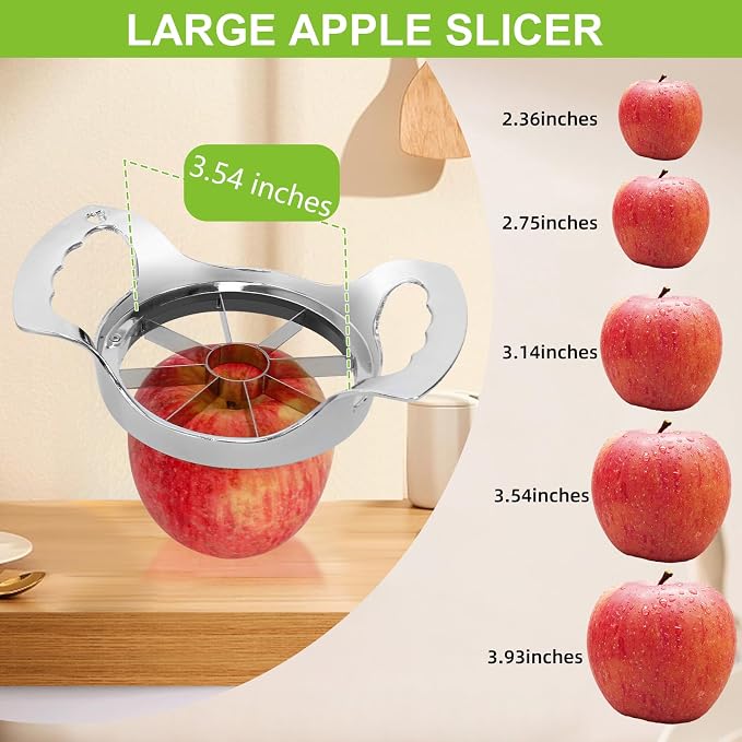 Large 8 Slices Apple Slicer and Corer Sharp Heavy Duty Stainless Steel Apple Cutter Easy to Use Apple Corer Tool for Oranges and Pears, Silver, OB-1026B