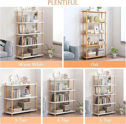 IOTXY 3-Tier Wooden Shelf Bookcase - Modern Open Bookshelf, Free Standing Storage Rack, Multifunctional Display Stand for Home and Office, White, Rectangle