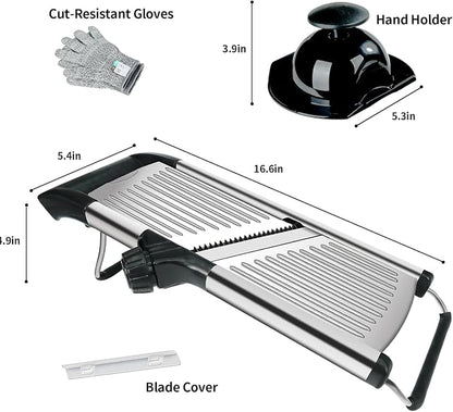 Mandoline Food Slicer, Adjustable Mandoline Slicer for Kitchen, Stainless Steel Mandolin Vegetable Chopper for Potato/Tomato/Onion, Vegetable Slicer Julienne Cutter with Cut-Resistant Gloves