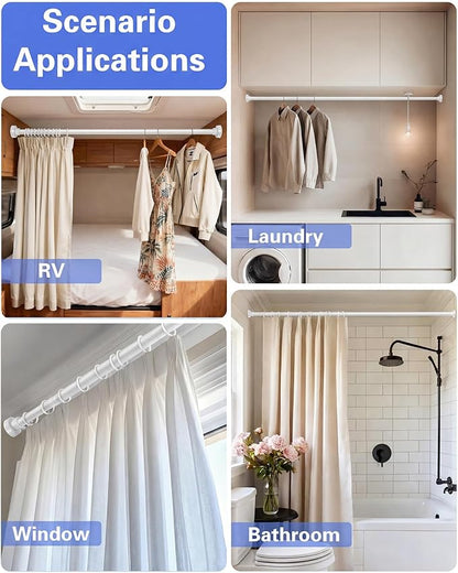 Supforce No Drilling Closet Rods for Hanging Clothes, Non Slip Tension Rod with Heavy Duty Clothes Hanging Rod, 17-54 Inches Adjustable Spring Closet Rod for Closet Wardrobe Bathroom Laundry RV, White