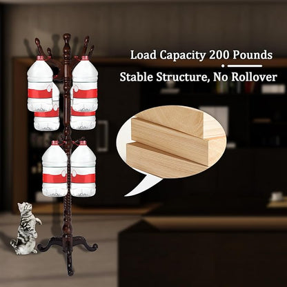 Coat Racks FreeStanding with 11 Hooks, Natural Wood Coat Rack with Tri-Legged Base, Adjustable Height Coat Racks, Easy Assembly for Hallway, Bedroom and Office (Walnut-Tri-Legged Base)