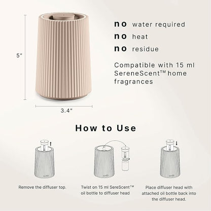 Homedics Waterless Essential Oil Diffuser with 15ml Vanilla Cedarwood Fragrance Oil. SereneScent Cordless Cold Air Scent Diffuser Starter Kit with Ambient Light, Studio 671 (Beige)