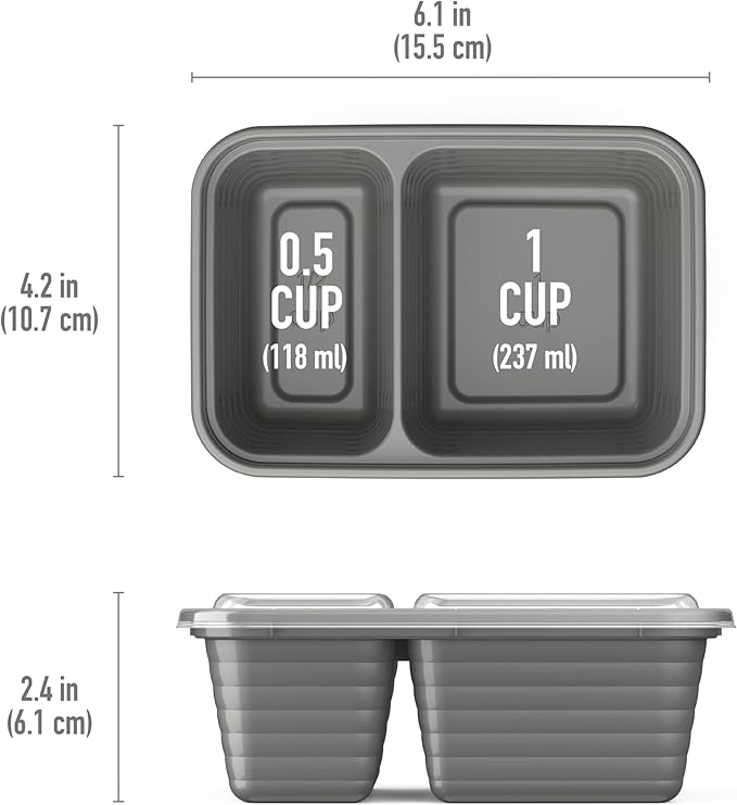 Bentgo Prep - 2-Compartment Snack Containers with Lids - Reusable, Microwaveable, Durable, PFAS & BPA-Free, Freezer and Dishwasher-Safe Meal Prep Food Storage - 10 Trays & 10 Lids (Pewter)