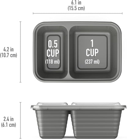 Bentgo Prep - 2-Compartment Snack Containers with Lids - Reusable, Microwaveable, Durable, PFAS & BPA-Free, Freezer and Dishwasher-Safe Meal Prep Food Storage - 10 Trays & 10 Lids (Pewter)
