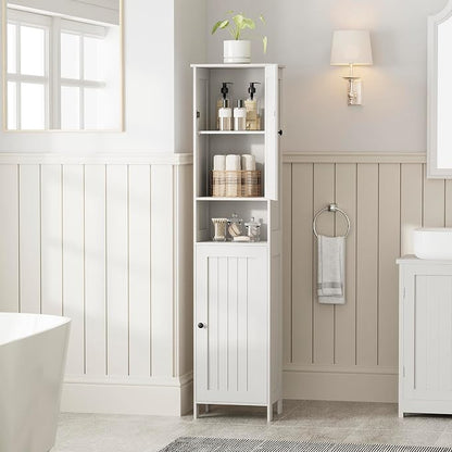 Homleke Tall Bathroom Storage Cabinet with 2 Doors, 67"H Narrow Storage Cabinet with Adjustable Shelves& Anti-Tip Design, Reversible Door Installation, Easy Assembly, 11.8 x 15.7 x 66.9 Inches, White