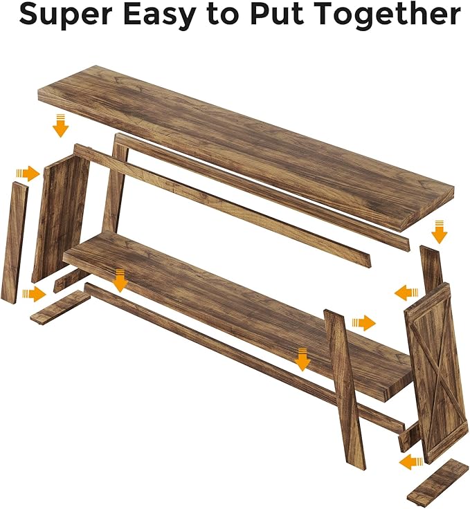 70.87-Inch Console Table for Entyrway, Extra Long Sofa Table Behind Couch, Farmhouse 2-Tier Entry Table for Hallway, Foyer, Rustic Brown
