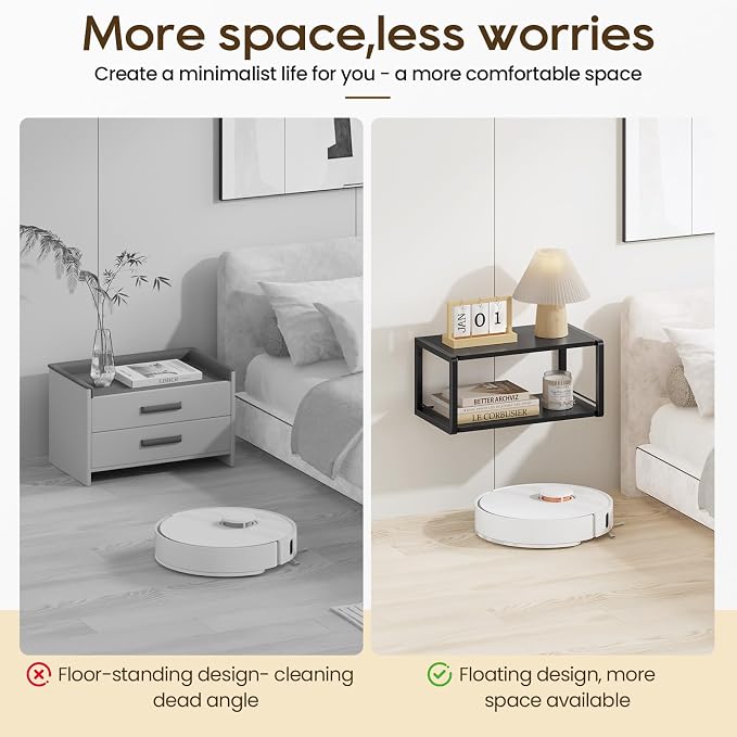 Floating Nightstand Set of 2, Wood Bedside Shelf Wall Mounted Nightstand with Heavy-Duty Frame, Floating Bedside Table for Bedroom, Living Room, Bathroom, Kitchen, (Vintage Black, 2 Pack)