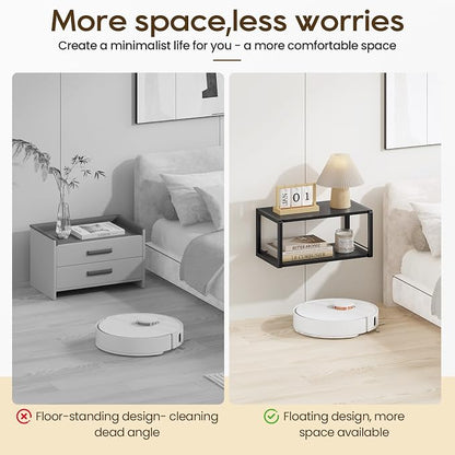 Floating Nightstand Set of 2, Wood Bedside Shelf Wall Mounted Nightstand with Heavy-Duty Frame, Floating Bedside Table for Bedroom, Living Room, Bathroom, Kitchen, (Vintage Black, 2 Pack)