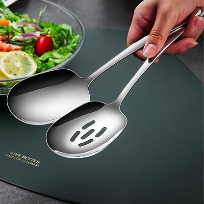 X-Large Serving Spoons Set, Stainless Steel Slotted Spoon and Serving Spoon,18/8 Stainless Steel Buffet Banquet Spoons, 9.8-Inch Dishwasher Safe