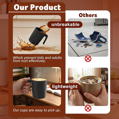 Wheat Straw Coffee Mugs 16 OZ, Unbreakable Drinking Cups with Handle Set of 6, Alternative to Plastic Reusable Coffee Cups, Microwave Safe & Dishwasher Safe Coffee Cup Set for Kichen, Black