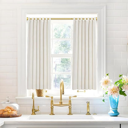 MEXAU Tension Curtain Rod For Window 30-64 Inches Adjustable Expandable Gold Spring Tension Rod Spring Curtain Rods No Drilling Extension Rods Tension Rod for Closet Doorway Kitchen