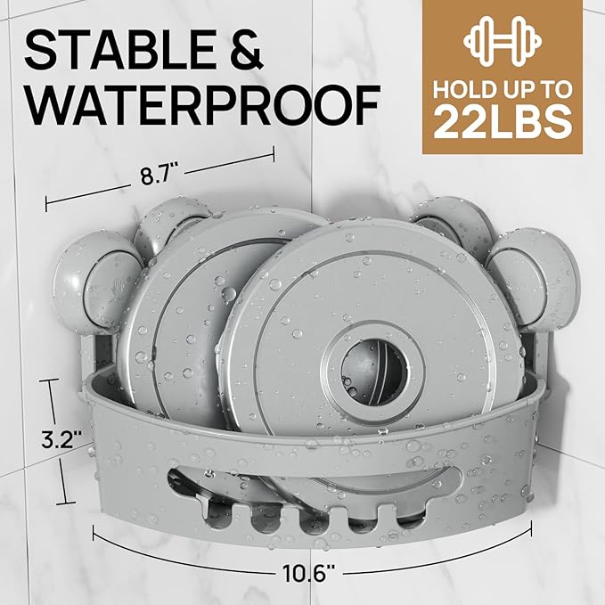 LEVERLOC Corner Shower Caddy Suction Cup, shower shelves suction cup, 2 Pack Basket Powerful Bathroom, Waterproof & Oil-proof Organizer for Kitchen, No-Drilling Removable